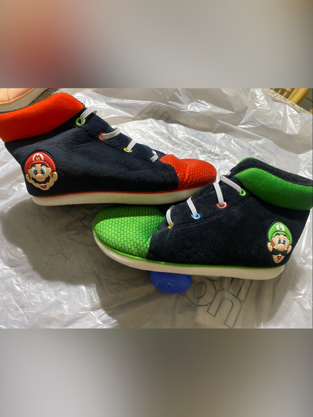 Super Mario Kids High-Top Slippers in Black, Green & Red sz 4/5